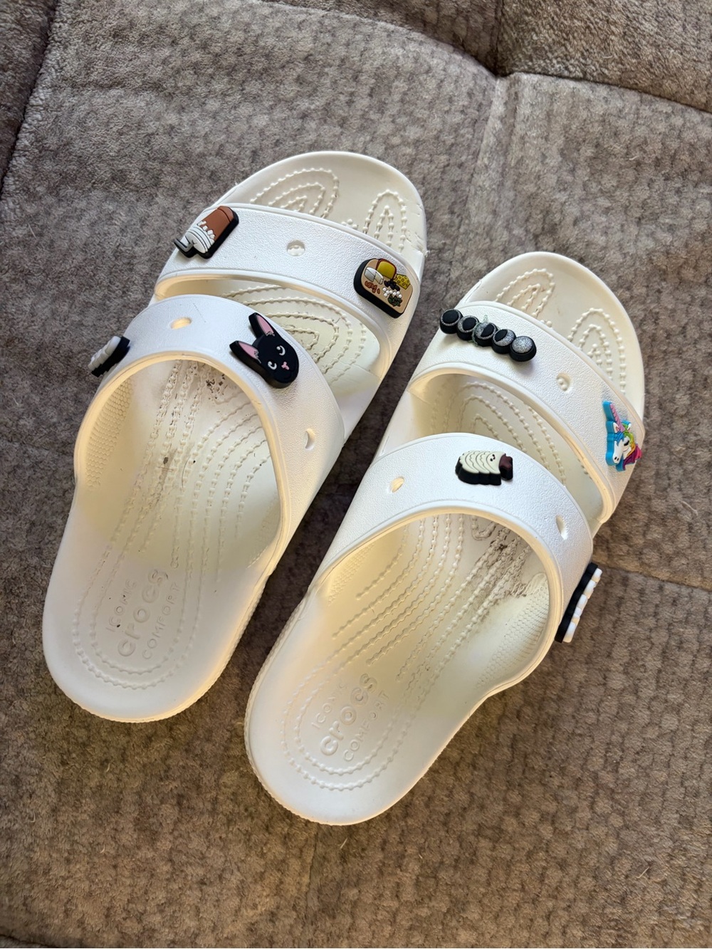 Crocs White Slip-On Sandals with jibbitz